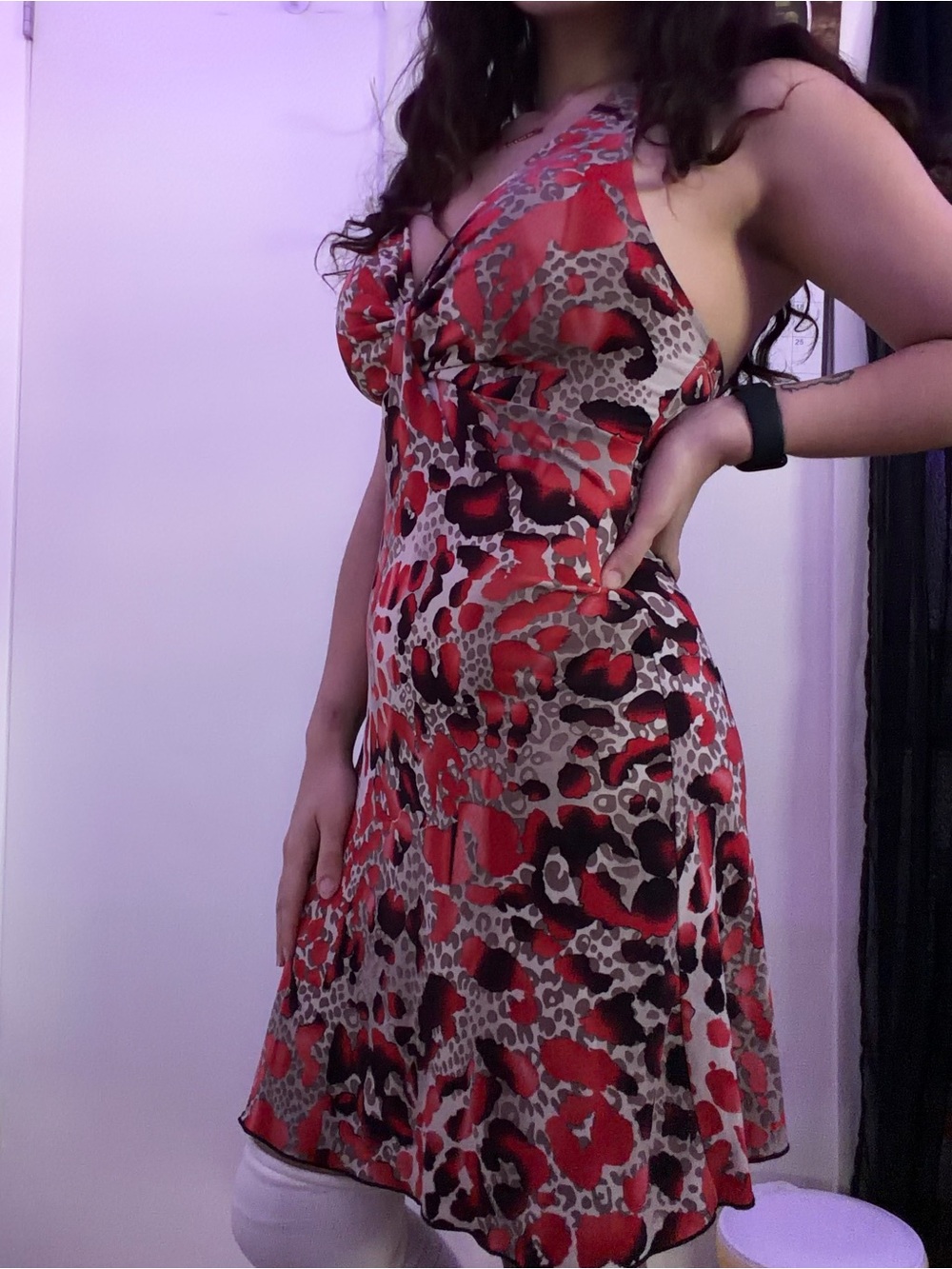 Red Animal Print Halter Dress